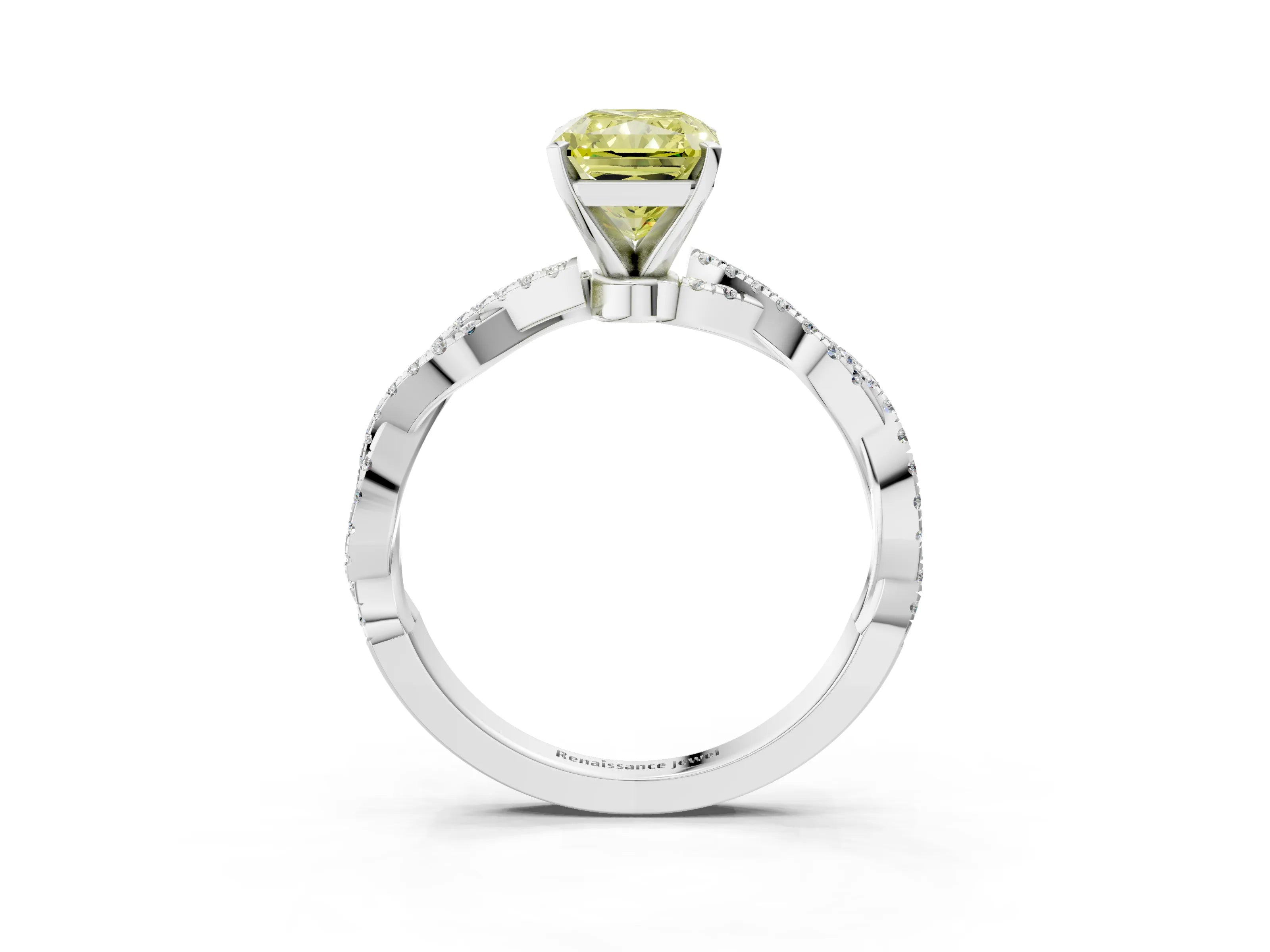 White gold Fancy Yellow Radiant Cut Solitaire Twisted Pave Band with Four-Prong Setting_18