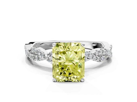 White gold Fancy Yellow Radiant Cut Solitaire Twisted Pave Band with Four-Prong Setting_3
