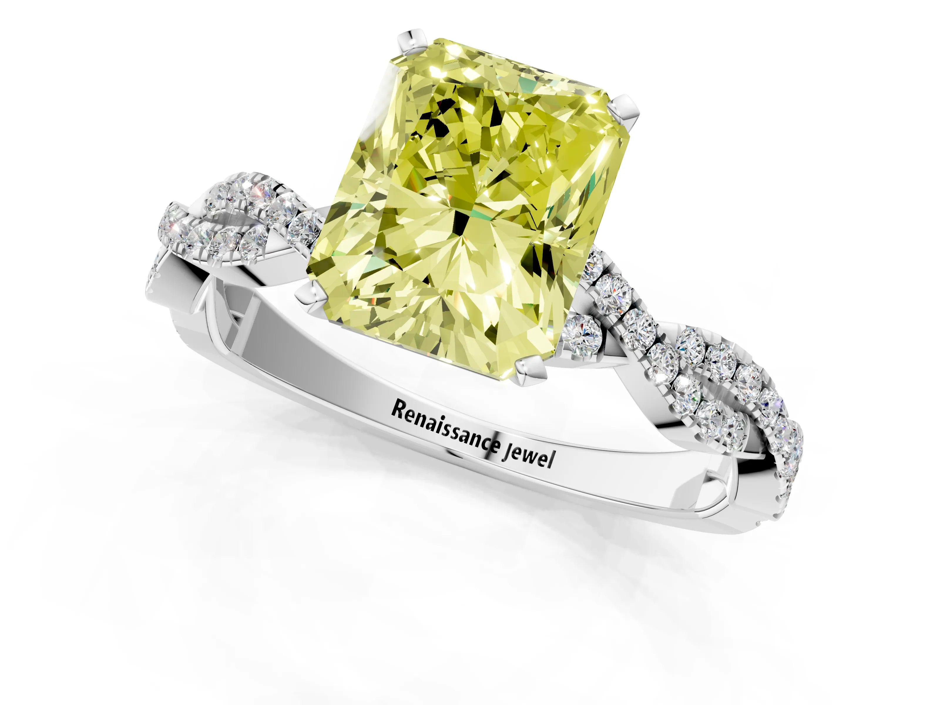 White gold Fancy Yellow Radiant Cut Solitaire Twisted Pave Band with Four-Prong Setting_4
