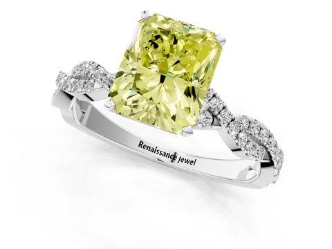 White gold Fancy Yellow Radiant Cut Solitaire Twisted Pave Band with Four-Prong Setting_4