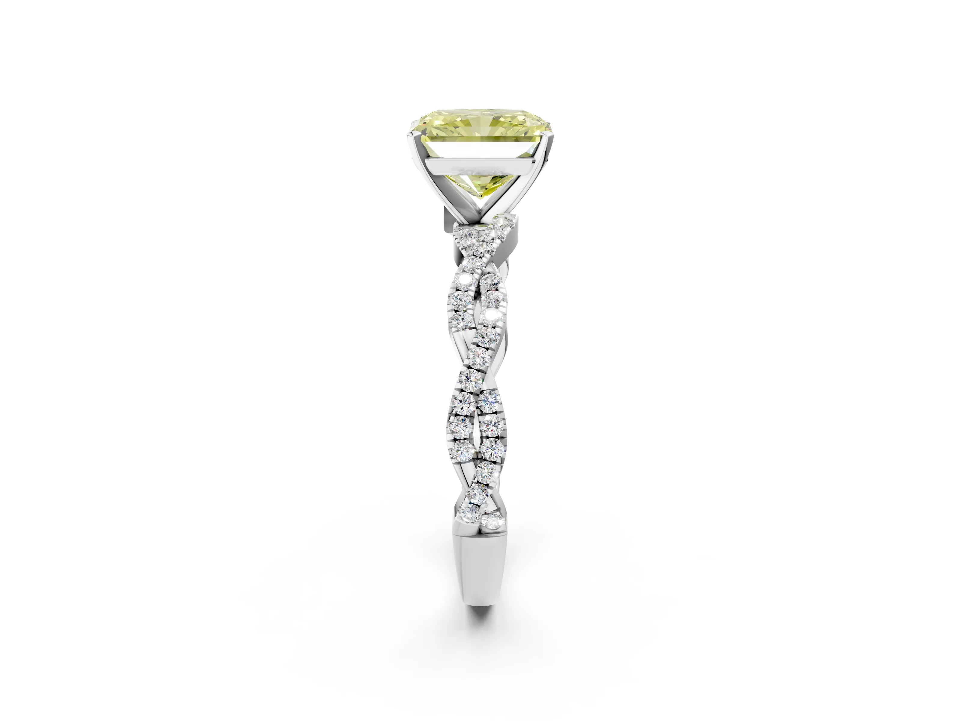 White gold Fancy Yellow Radiant Cut Solitaire Twisted Pave Band with Four-Prong Setting_5