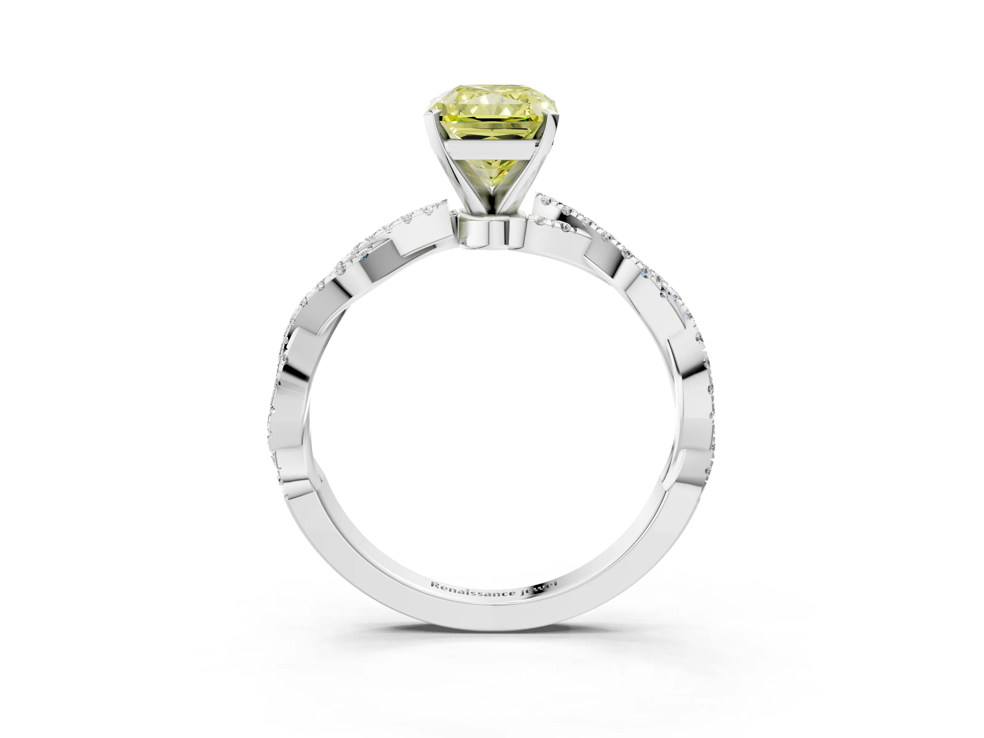 White gold Fancy Yellow Radiant Cut Solitaire Twisted Pave Band with Four-Prong Setting_6