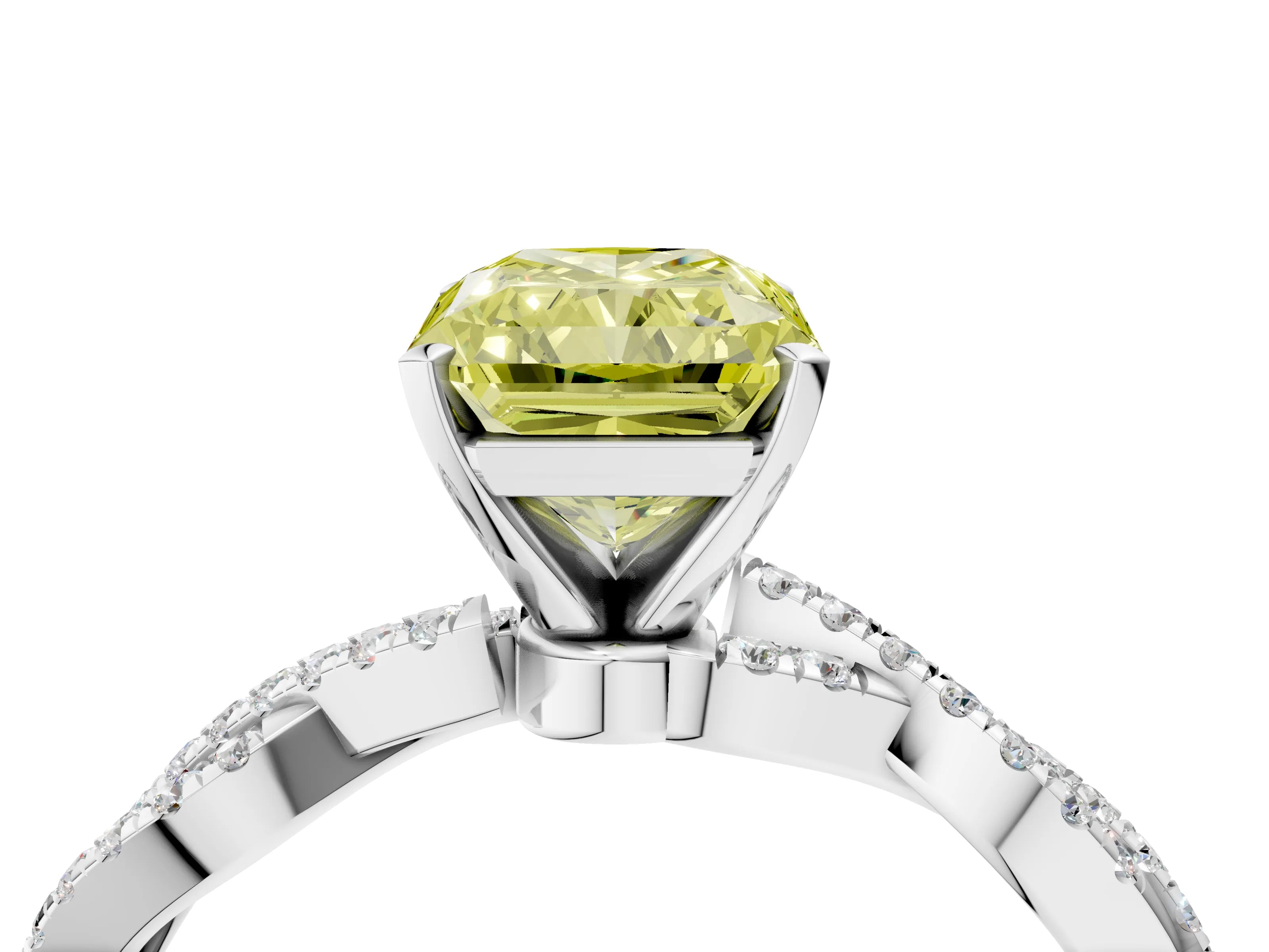 White gold Fancy Yellow Radiant Cut Solitaire Twisted Pave Band with Four-Prong Setting_7