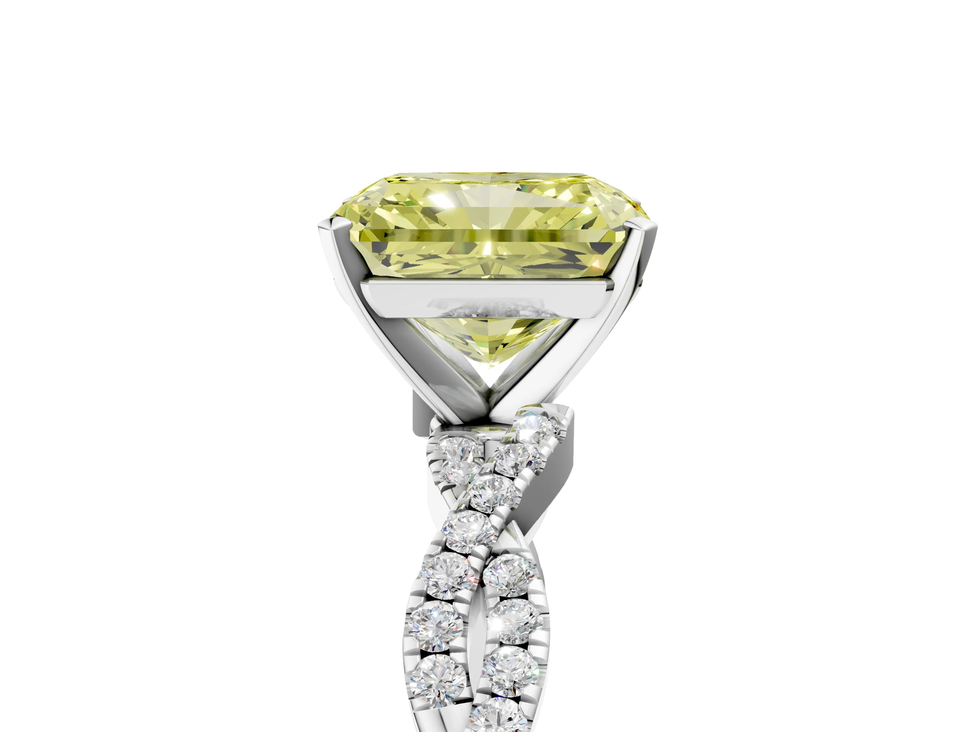 White gold Fancy Yellow Radiant Cut Solitaire Twisted Pave Band with Four-Prong Setting_8