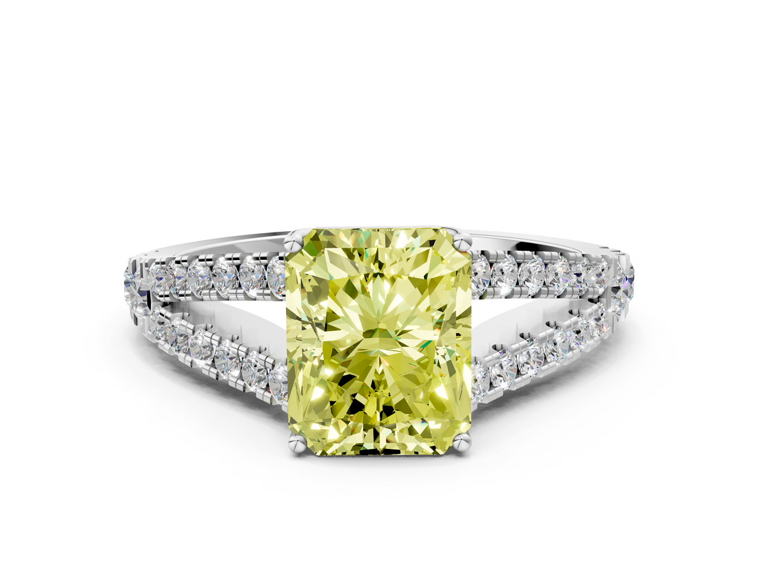 White gold Fancy Yellow Radiant  Cut Split Shank Pave Diamond Engagement Ring with Four-Prong Setting_24