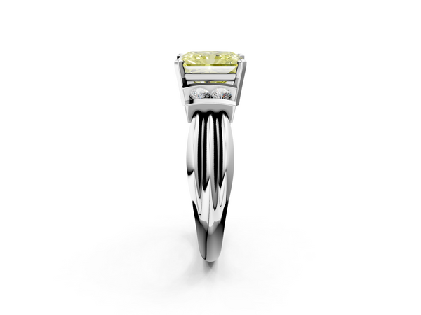 White gold Fancy Yellow Radiant  Cut Three-Stone Channel Set Ring with Bar Prongs