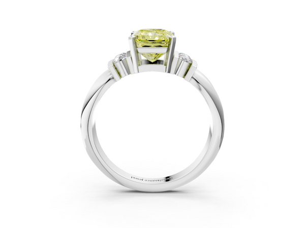White gold Fancy Yellow Radiant  Cut Three-Stone Channel Set Ring with Bar Prongs