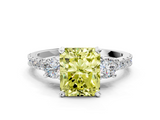 White gold Fancy Yellow Radiant  Cut Three-Stone Diamond Pavé Band with Prong Setting_17