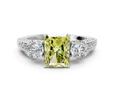 White gold Fancy Yellow Radiant Cut Three-Stone Diamond Ring with Pavé Band and Four-Prong Setting_12