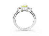 White gold Fancy Yellow Radiant Cut Three-Stone Diamond Ring with Pavé Band and Four-Prong Setting_15