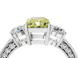 White gold Fancy Yellow Radiant Cut Three-Stone Diamond Ring with Pavé Band and Four-Prong Setting_16