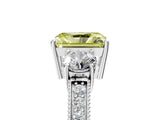 White gold Fancy Yellow Radiant Cut Three-Stone Diamond Ring with Pavé Band and Four-Prong Setting_17