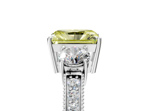 White gold Fancy Yellow Radiant Cut Three-Stone Diamond Ring with Pavé Band and Four-Prong Setting_17
