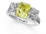 White gold Fancy Yellow Radiant Cut Three-Stone Diamond Ring with Prong Setting on a Classic Band_19