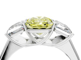 White gold Fancy Yellow Radiant Cut Three-Stone Diamond Ring with Prong Setting on a Classic Band_22