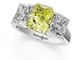 White gold Fancy Yellow Radiant Cut Three-Stone Diamond Ring with Prong Setting on a Classic Band_25