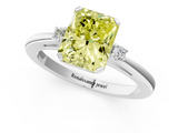 White gold Fancy Yellow Radiant  Cut Three-Stone Solitaire Ring with Round Accent Diamonds and Four-Prong Setting_21