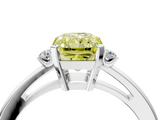 White gold Fancy Yellow Radiant  Cut Three-Stone Solitaire Ring with Round Accent Diamonds and Four-Prong Setting_24