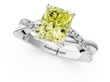 White gold Fancy Yellow Radiant  Cut Twist Band Solitaire Diamond Ring with Pavé Setting_4