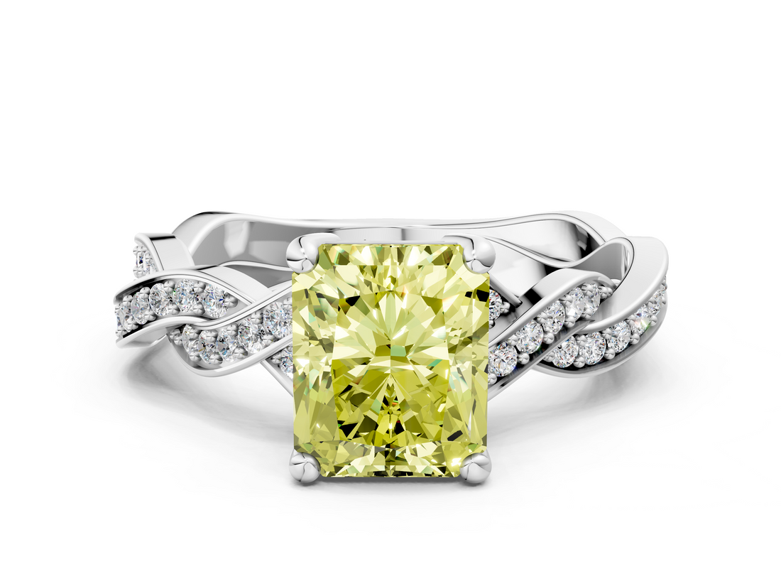 White gold Fancy Yellow Radiant  Cut Twisted Pavé Band Solitaire Ring with Four-Prong Setting_55