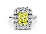 White gold Fancy Yellow Radiant  Diamond Cluster Halo Solitaire with Four-Prong Setting_89