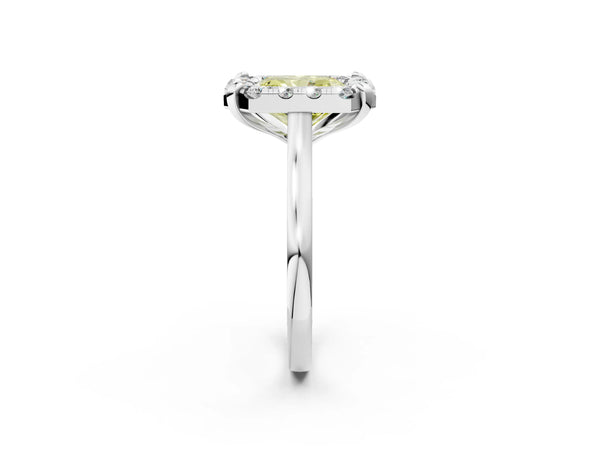White gold Fancy Yellow Radiant  Diamond Cluster Halo Solitaire with Four-Prong Setting