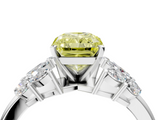 White gold Fancy Yellow Radiant  Diamond Cluster Leaf Design Ring with Prong Setting_74