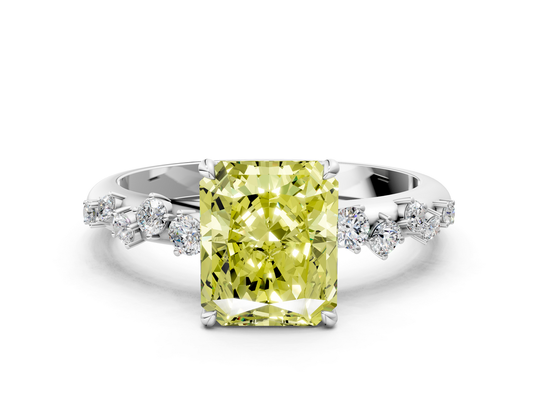 White gold Fancy Yellow Radiant  Diamond Cluster Prong-Set Solitaire Ring_38
