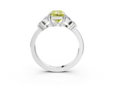 White gold Fancy Yellow Radiant  Diamond Floral Cluster Ring with Solitaire Band and Prong Setting_47