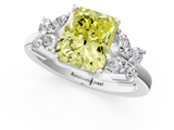 White gold Fancy Yellow Radiant  Diamond Floral Cluster Ring with Solitaire Band and Prong Setting_50