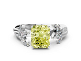 White gold Fancy Yellow Radiant  Diamond Floral Vine Solitaire Engagement Ring_3