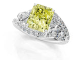White gold Fancy Yellow Radiant  Diamond Halo Ring with Marquise and Pavé Band in Prong Setting_25