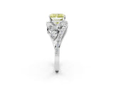White gold Fancy Yellow Radiant  Diamond Halo Ring with Marquise and Pavé Band in Prong Setting_26