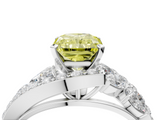 White gold Fancy Yellow Radiant  Diamond Halo Ring with Marquise and Pavé Band in Prong Setting_55