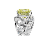 White gold Fancy Yellow Radiant  Diamond Halo Ring with Marquise and Pavé Band in Prong Setting_56