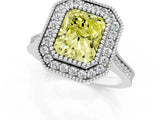 White gold Fancy Yellow Radiant  Diamond Halo Ring with Milgrain Frame and Pavé Band_71