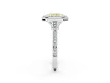 White gold Fancy Yellow Radiant  Diamond Halo Ring with Milgrain Frame and Pavé Band_74