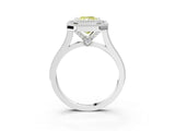 White gold Fancy Yellow Radiant  Diamond Halo Ring with Milgrain Frame and Pavé Band_75