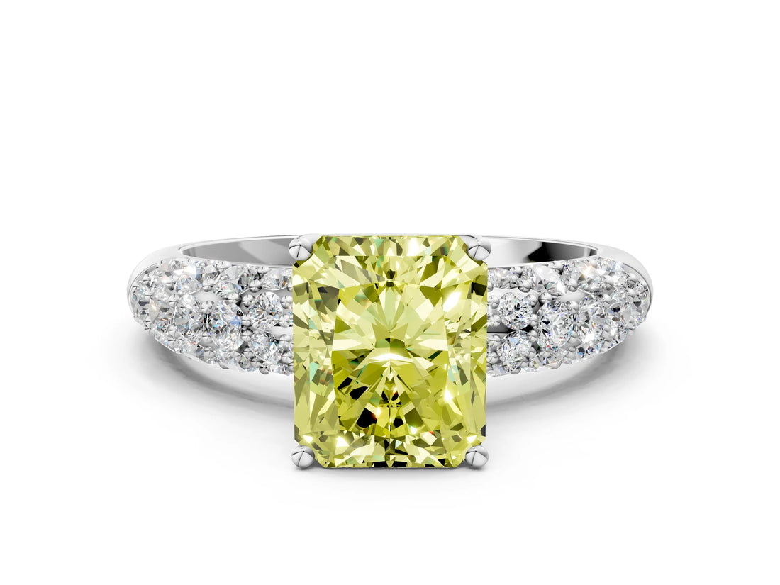 White gold Fancy Yellow Radiant  Diamond Pavé Band Solitaire Ring with Four-Prong Setting_49