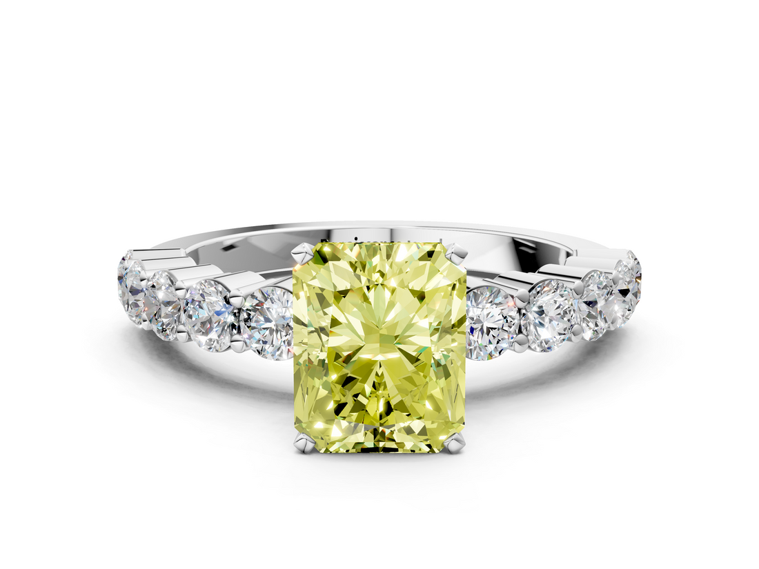 White gold Fancy Yellow Radiant  Diamond Pavé Band Solitaire with Four-Prong Setting_3
