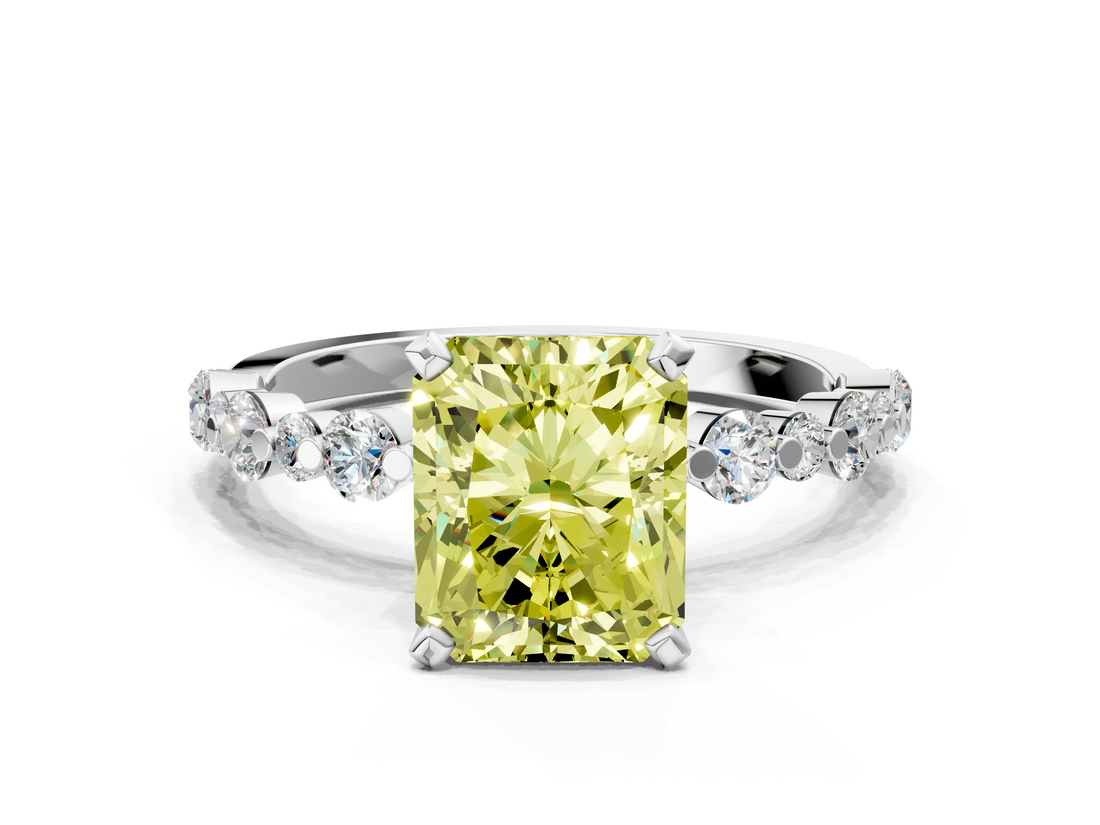 White gold Fancy Yellow Radiant  Diamond Prong Set Engagement Ring with Pave Band_181