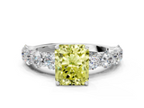 White gold Fancy Yellow Radiant  Diamond Prong Setting with Side Stones on a Pave Band_125