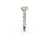 White gold Fancy Yellow Radiant  Diamond Prong Setting with Side Stones on a Pave Band_127