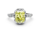 White gold Fancy Yellow Radiant  Diamond Solitaire Ring with Shared Prong Pavé Band_12