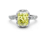 White gold Fancy Yellow Radiant  Diamond Solitaire Ring with Shared Prong Pavé Band_78