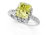 White gold Fancy Yellow Radiant  Diamond Solitaire Ring with Shared Prong Pavé Band_79