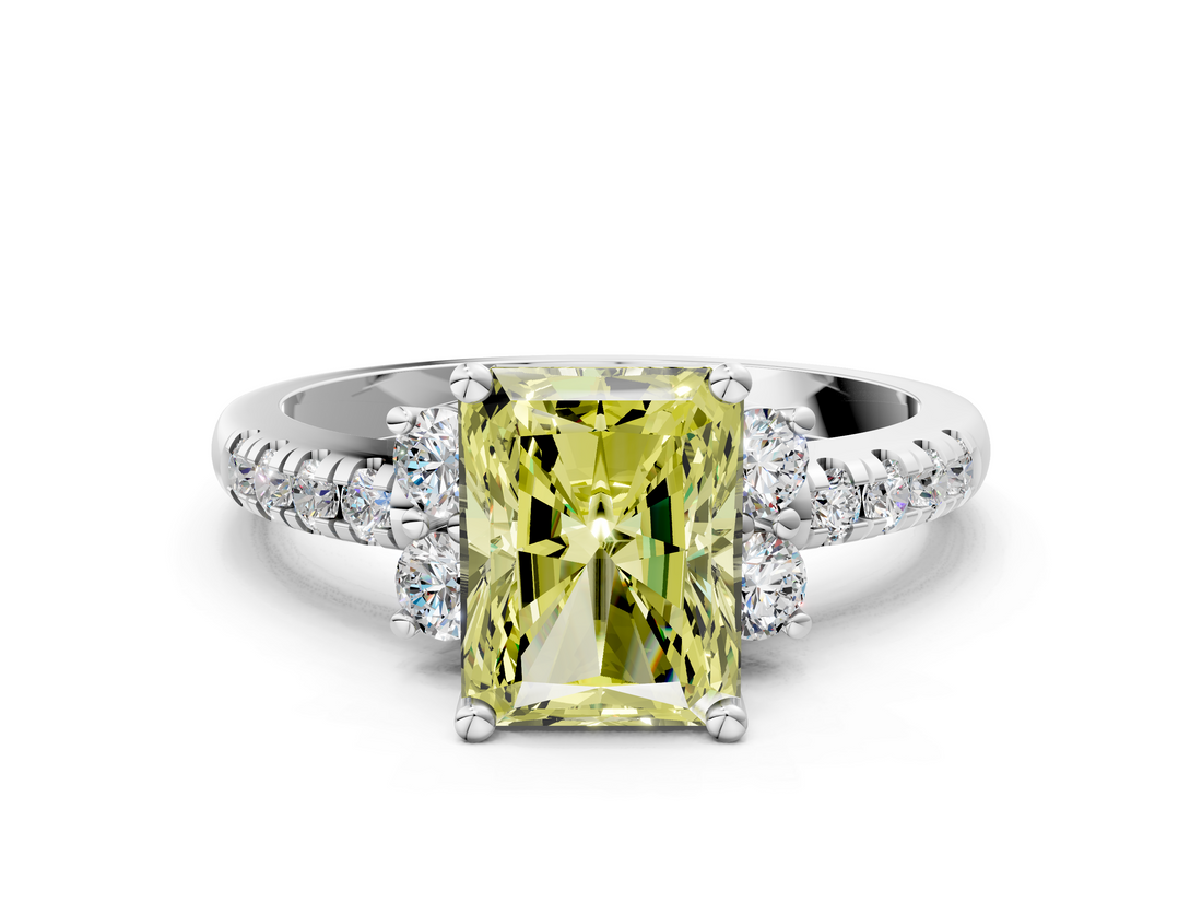 White gold Fancy Yellow Radiant  Diamond Three-Stone Pave Band with Four-Prong Setting_20