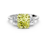 White gold Fancy Yellow Radiant  Diamond Three-Stone Ring with Trapezoid Side Stones and Prong Setting_16