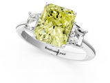 White gold Fancy Yellow Radiant  Diamond Three-Stone Ring with Trapezoid Side Stones and Prong Setting_18