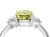 White gold Fancy Yellow Radiant  Diamond Three-Stone Ring with Trapezoid Side Stones and Prong Setting_21